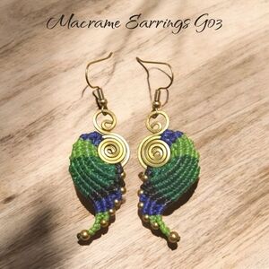 Gold and Green Macrame Earrings